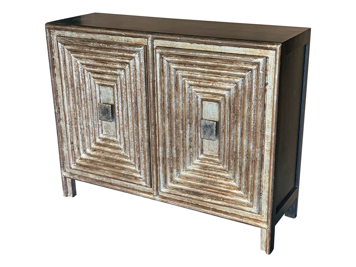 Les Eyzies-de-Tayac Chest, Distressed White, Concentric Square Panel Doors, Metal Square Pulls