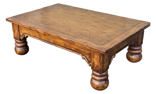 Paray-le-Monial Coffee table - Rectangle, Warm Brown, Intricately Carved Floral Border