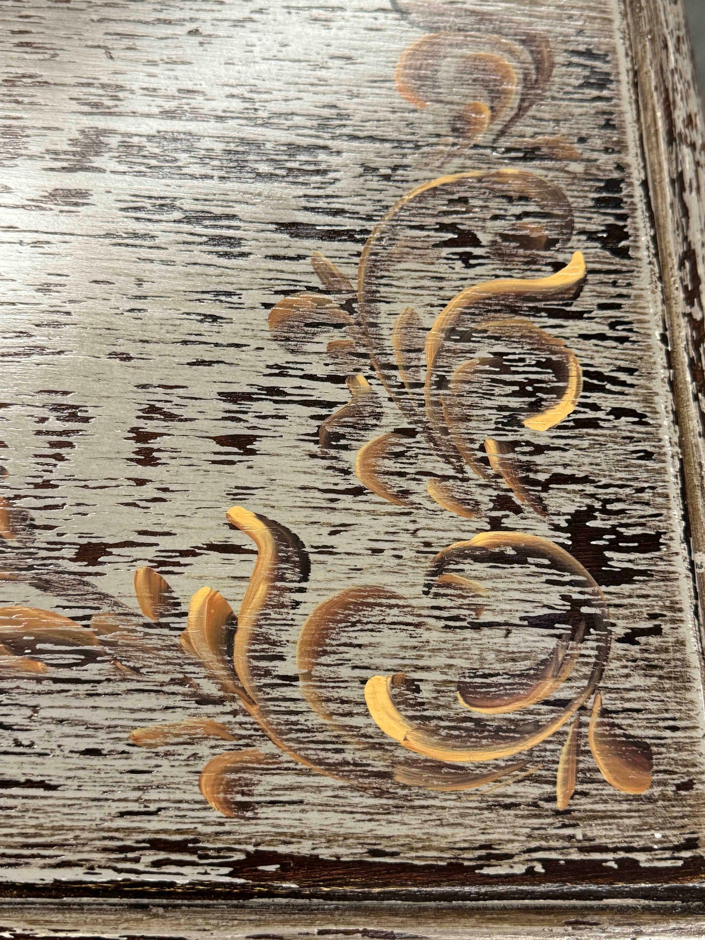 Bréhat Chest, Distressed White Finish, Carved Rosette Center With Ornate Scrolls And Weathered Patina