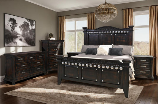 Night Moon Distressed Black Handcrafted Wood Bedroom Set - Includes Full Service Delivery