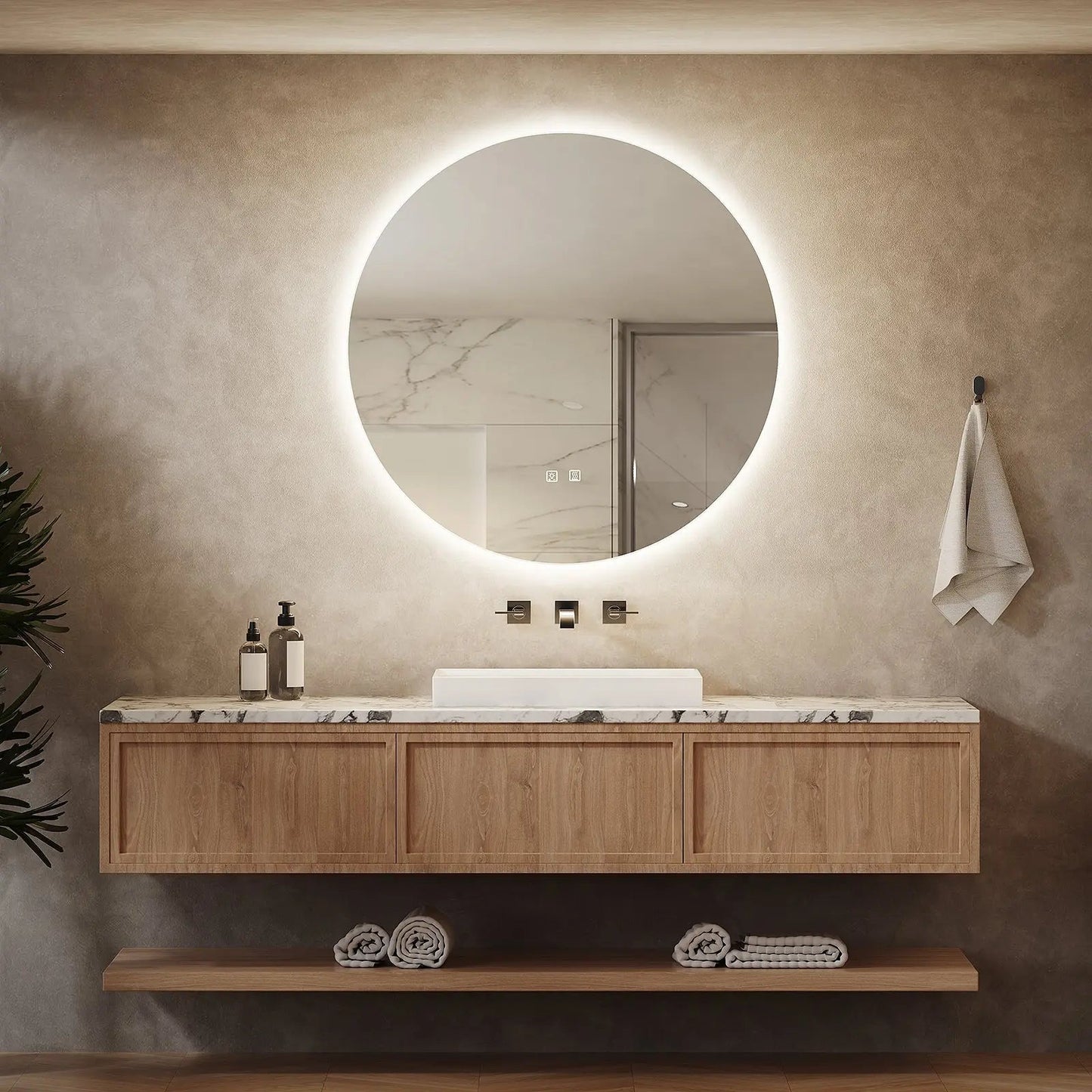 Round Backlit LED Bathroom Vanity  Mirror - Adjustable Brightness and Color Temperature - Anti-Fog