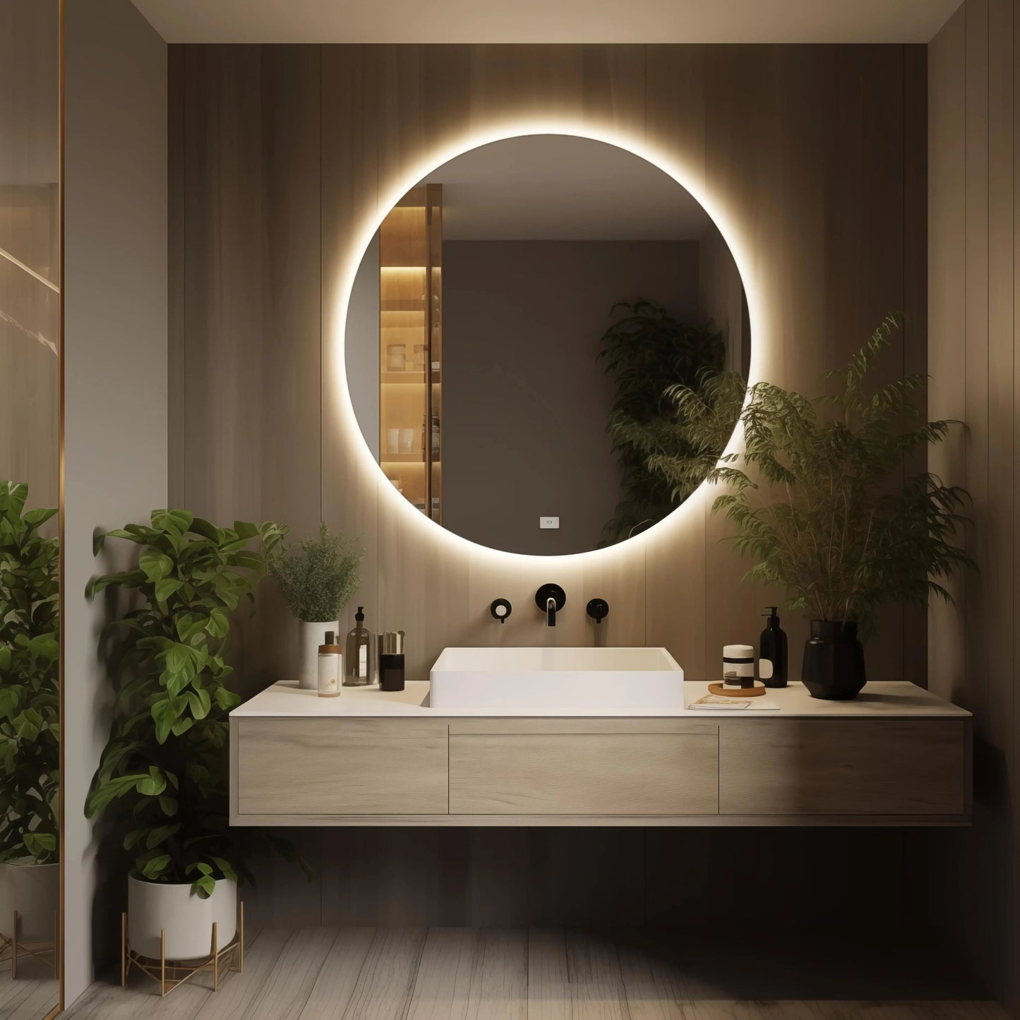 Round Backlit LED Bathroom Vanity  Mirror - Adjustable Brightness and Color Temperature - Anti-Fog