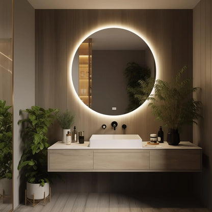 Round Backlit LED Bathroom Vanity  Mirror - Adjustable Brightness and Color Temperature - Anti-Fog