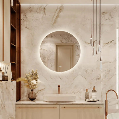 Round Backlit LED Bathroom Vanity  Mirror - Adjustable Brightness and Color Temperature - Anti-Fog