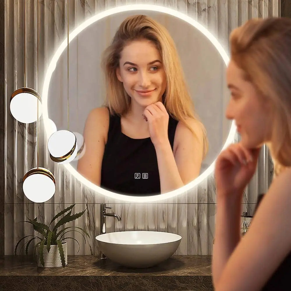 Round Backlit LED Bathroom Vanity  Mirror - Adjustable Brightness and Color Temperature - Anti-Fog