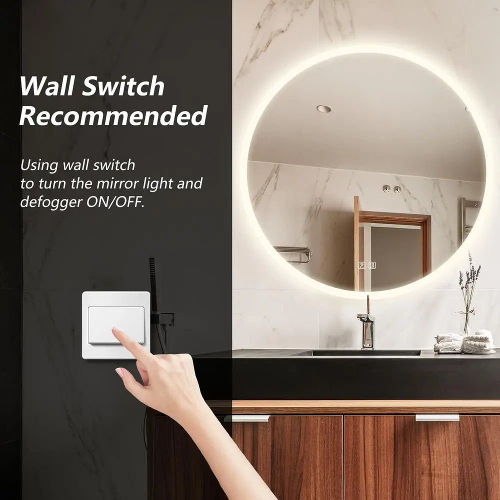 Round Backlit LED Bathroom Vanity  Mirror - Adjustable Brightness and Color Temperature - Anti-Fog