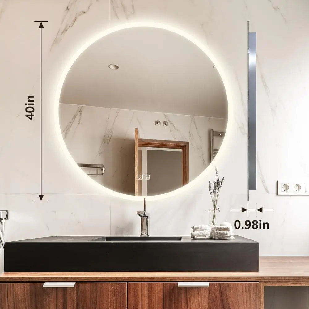 Round Backlit LED Bathroom Vanity  Mirror - Adjustable Brightness and Color Temperature - Anti-Fog