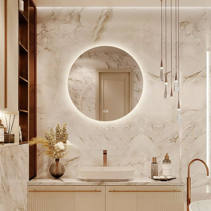 Round Backlit LED Bathroom Vanity  Mirror - Adjustable Brightness and Color Temperature - Anti-Fog