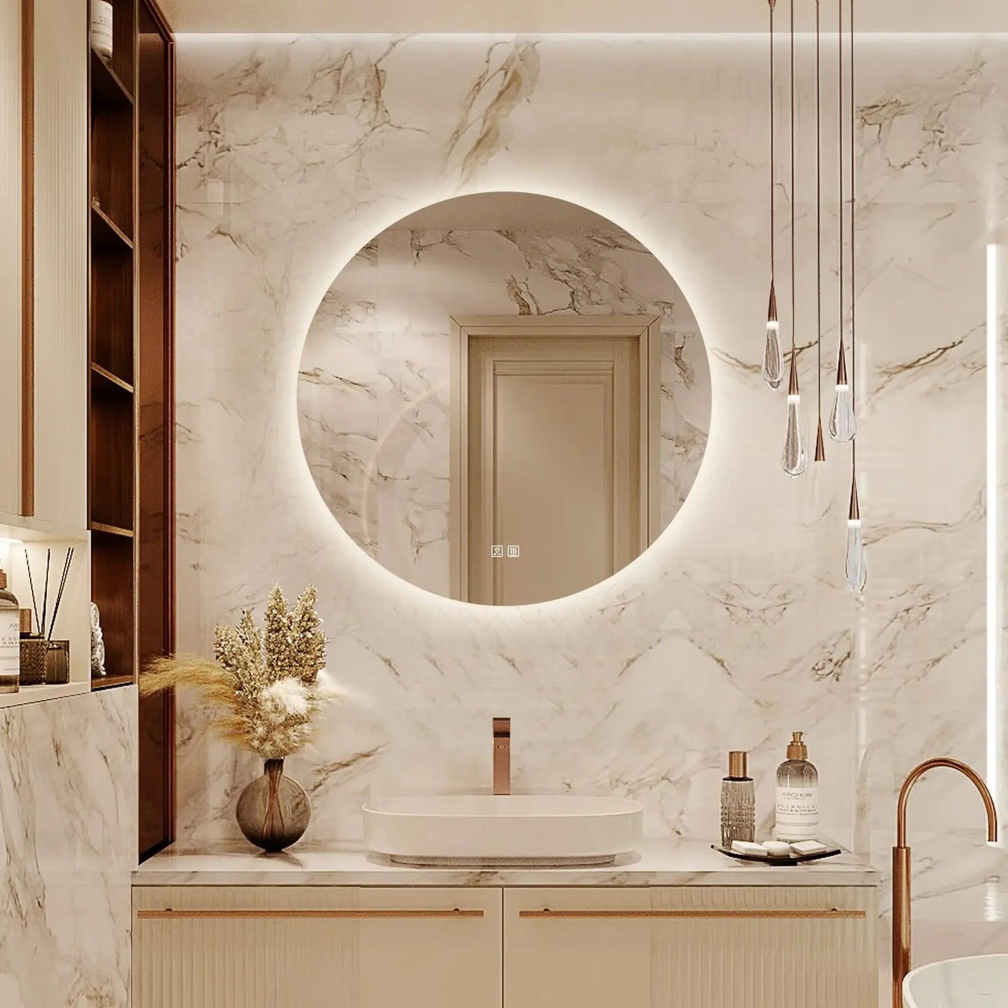Round Backlit LED Bathroom Vanity  Mirror - Adjustable Brightness and Color Temperature - Anti-Fog