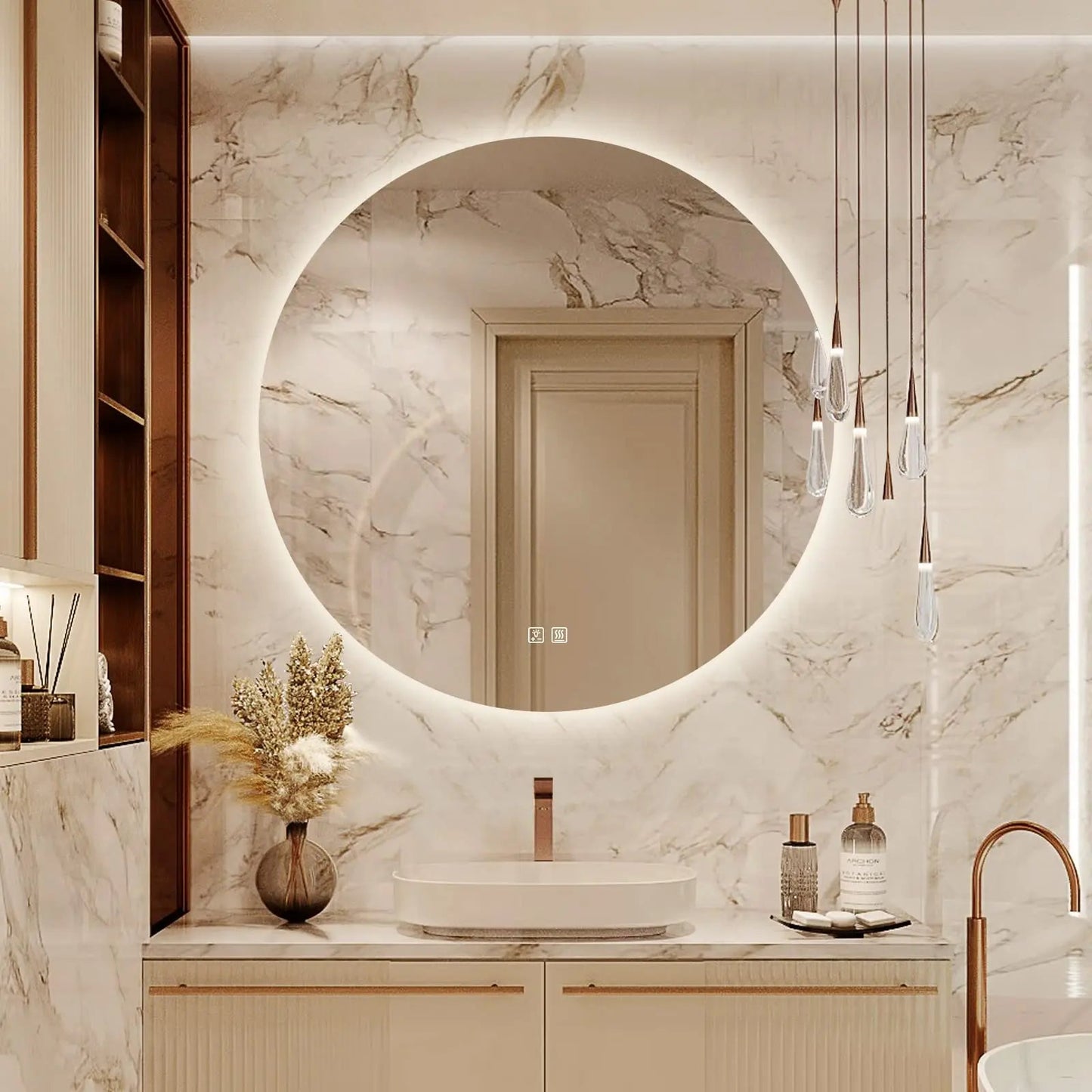Round Backlit LED Bathroom Vanity  Mirror - Adjustable Brightness and Color Temperature - Anti-Fog