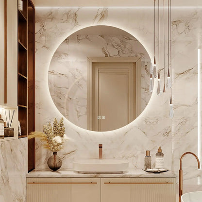 Round Backlit LED Bathroom Vanity  Mirror - Adjustable Brightness and Color Temperature - Anti-Fog