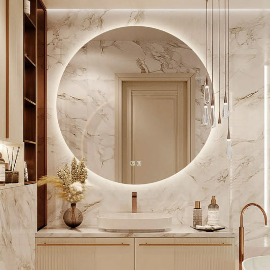Round Backlit LED Bathroom Vanity  Mirror - Adjustable Brightness and Color Temperature - Anti-Fog