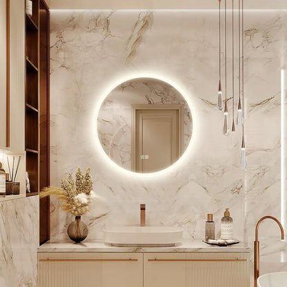 Round LED Bathroom Vanity Mirror With Dimmable Lights - Adjustable Brightness and Color Temperature - Anti-Fog