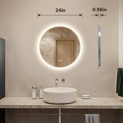 Round LED Bathroom Vanity Mirror With Dimmable Lights - Adjustable Brightness and Color Temperature - Anti-Fog