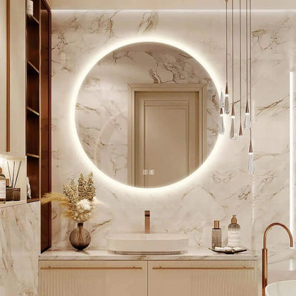 Round LED Bathroom Vanity Mirror With Dimmable Lights - Adjustable Brightness and Color Temperature - Anti-Fog