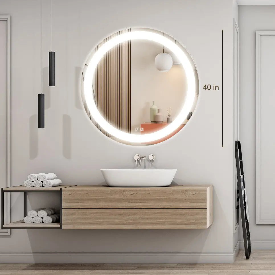 Round LED Mirror - Bathroom Vanity Mirror With Dimmable Lights and Adjustable Color Temperature