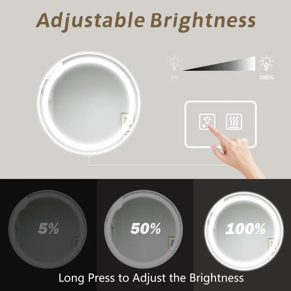Round LED Mirror - Bathroom Vanity Mirror With Dimmable Lights and Adjustable Color Temperature