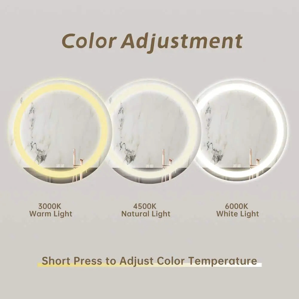 Round LED Mirror - Bathroom Vanity Mirror With Dimmable Lights and Adjustable Color Temperature