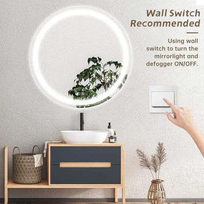 Round LED Mirror - Bathroom Vanity Mirror With Dimmable Lights and Adjustable Color Temperature