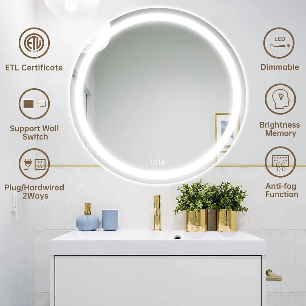 Round LED Mirror - Bathroom Vanity Mirror With Dimmable Lights and Adjustable Color Temperature