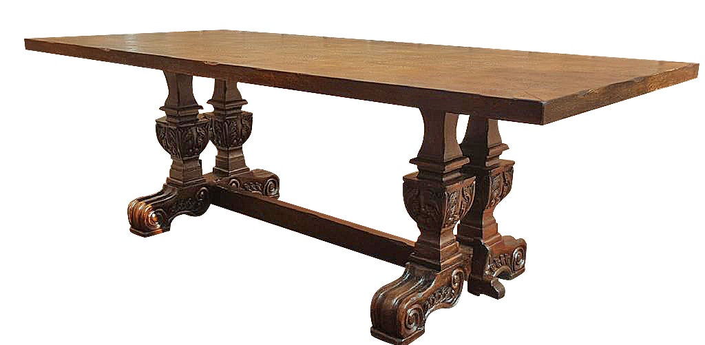 Les Baux-de-Provence Dining Table - Rectangular, Antique Black, Intricately Carved Pedestal Legs