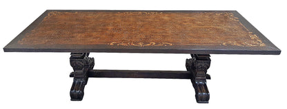 Les Baux-de-Provence Dining Table - Rectangular, Antique Black, Intricately Carved Pedestal Legs