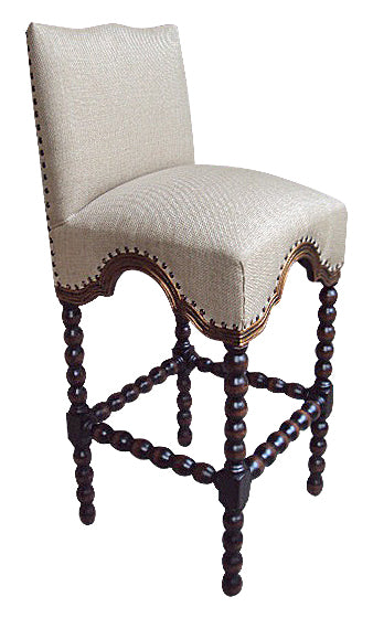 Moissac Counter Height Stools (3-Pack), Beige, Beaded Column Turned Legs With Nailhead Trim