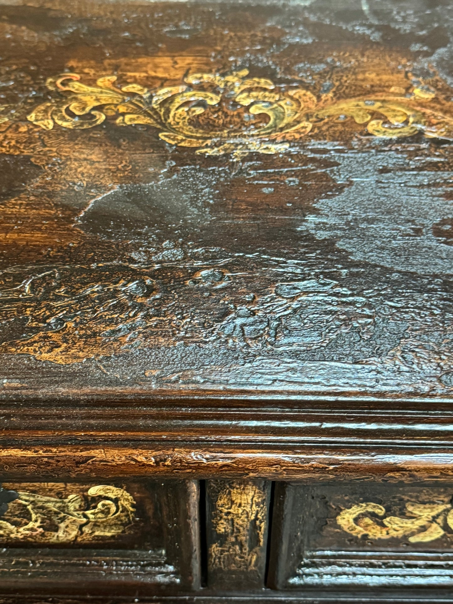 Allegra Verona Walnut Dining Room Buffet Table with Iron Accents 24x99x45