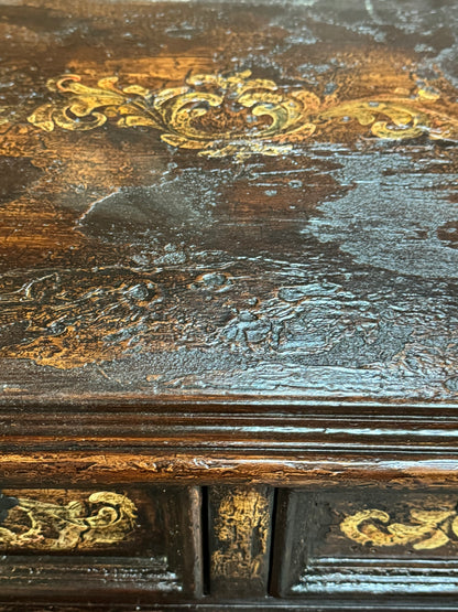 Allegra Verona Walnut Dining Room Buffet Table with Iron Accents 24x99x45