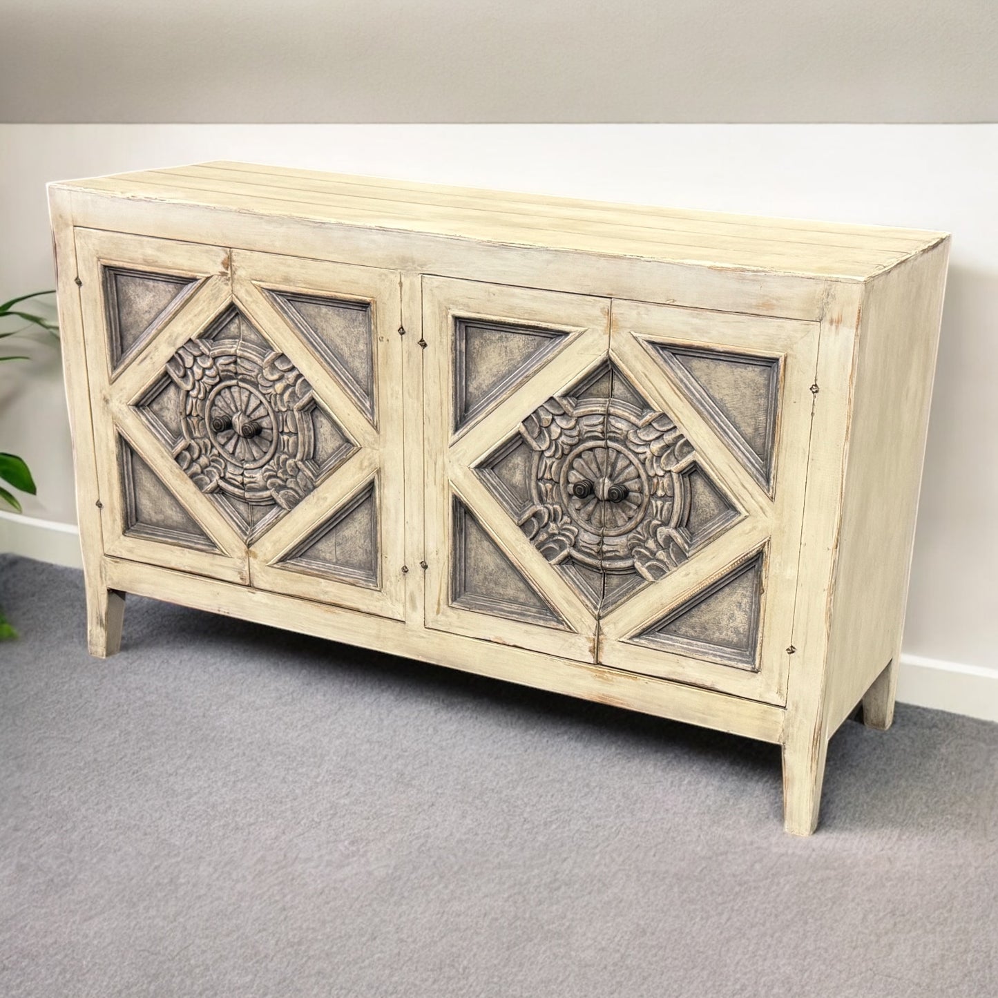 Avignon Ivory Handcrafted Dining Room Buffet Table 20 x 60 x 36 - Elegant Vintage Accent