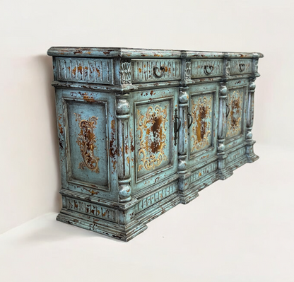 Bouchet in Brenne Turquoise Distressed Dining Buffet Table