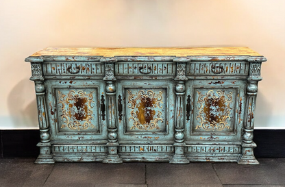 Bouchet in Brenne Turquoise Distressed Dining Buffet Table