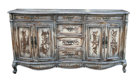 Cheverny Distressed Buffet Console Antique White Finish 16x73x40