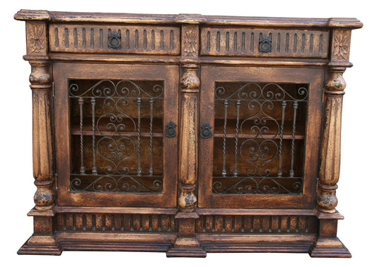 Avignon Crest Rustic Bronze Dining Room Buffet Table, Handcrafted Antique Walnut Finish, 23 x 60 x 44