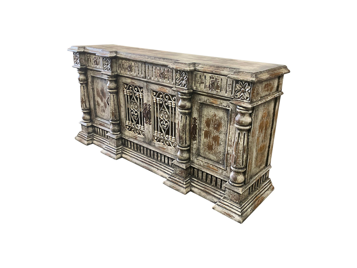 Beaugency Weathered Grey Handcrafted Dining Room Buffet Table 16x90x44 European Heritage
