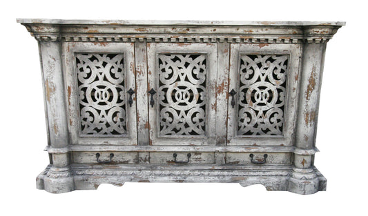 Versailles Weathered White Dining Room Buffet Table Handcrafted 20 x 84 x 48 Premium