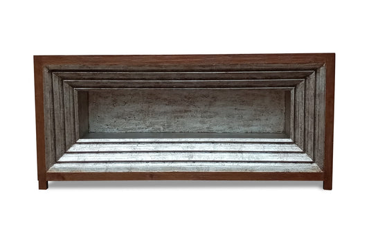 Guilhem-le-Désert Console Table, Two-Tone Brown And Weathered Gray Finish, Layered Recessed Panel Front