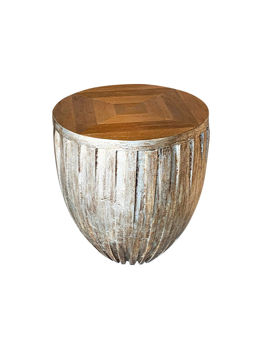 Le Puy-en-Velay End Tables (2-Pack), Weathered Gray, Parquet Wood Top, Round Rustic Accent