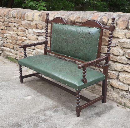 Bonnieux Bench, Green, Handstitched Upholstery With Embossed Pattern And Nailhead Trim