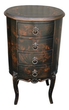 Montargis Chest, Antique Black, Five-Drawer Design With Ornate Brass Ring Pulls And Cabriole Legs