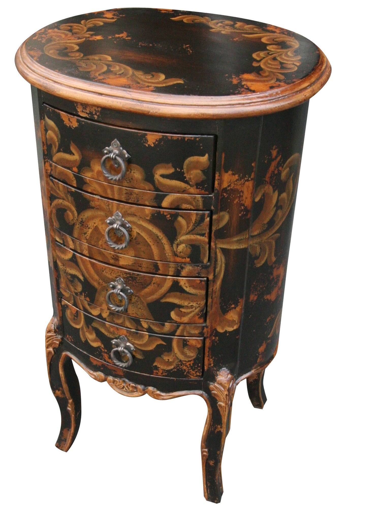 Mont-Dore Chest, Black, Hand-Painted Distressed Black With Antique Gold Scrollwork