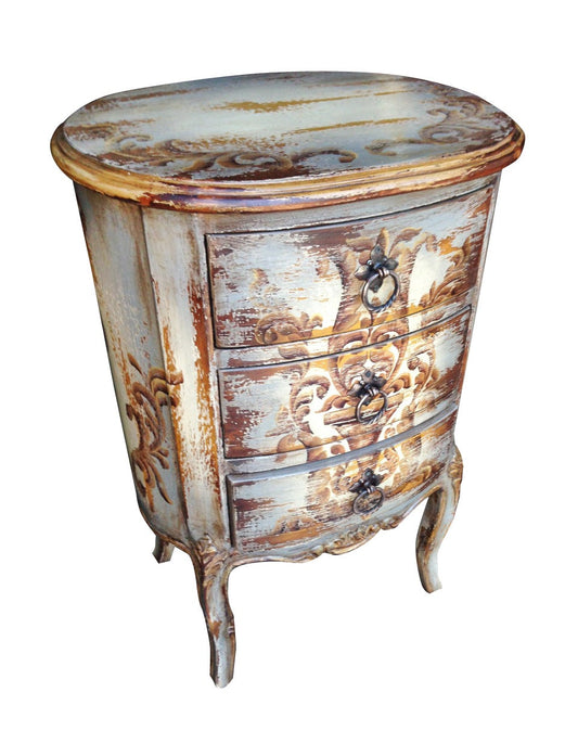 Monteux Chest, Distressed Blue Finish, Ornate Floral Motif Drawers