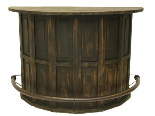 Curved Wooden Bar (Dark Finish) with a Foot Rail 63"x31"x42"
