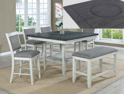 Fulton 6-PC Counter Ht Chalk Gray Dining Set | 1) Table, 4) Chairs, 1) Bench