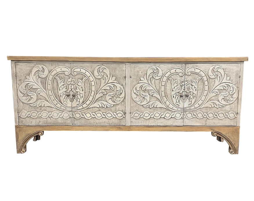 Rochambeau Handcarved Dining Room Buffet Table, Beige, Tan - 86 in