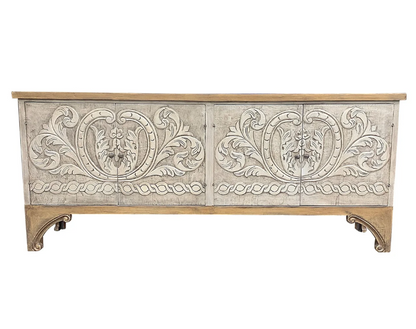 Rochambeau Handcarved Dining Room Buffet Table, Beige, Tan - 86 in