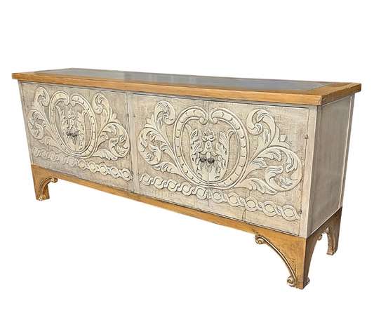 Rochambeau Handcarved Dining Room Buffet Table, Beige, Tan - 86 in
