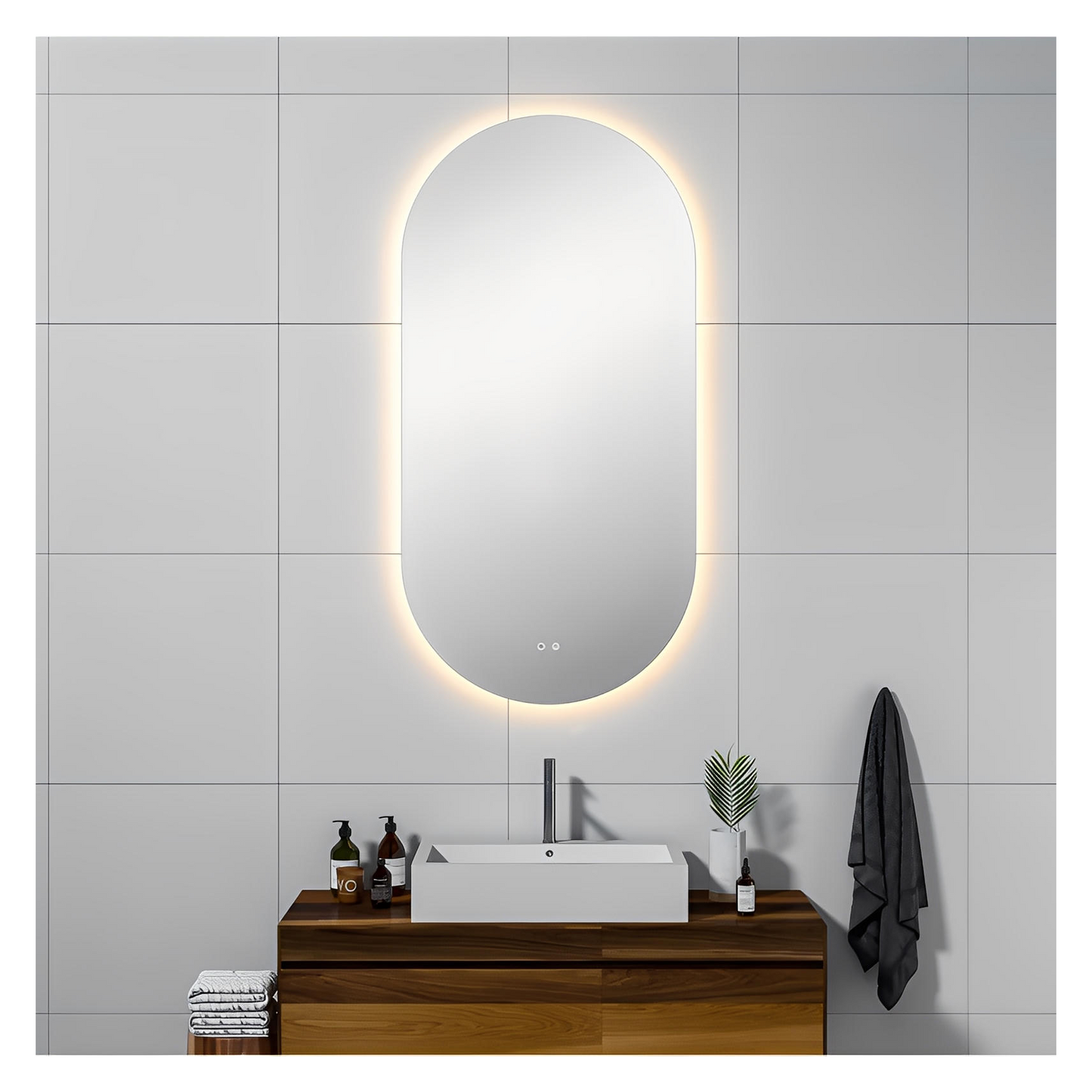 LUXOR PILL LED VANITY OVAL MIRROR - BACKLIT - ADJUSTABLE TEMP. & BRIGHTNESS - 30 x 60