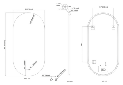 LUXOR PILL LED VANITY OVAL MIRROR - BACKLIT - ADJUSTABLE TEMP. & BRIGHTNESS - 30 x 60