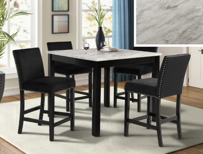 Lennix 5PC Counter Ht Table & 4) Black Velvet-Upholstered Chairs